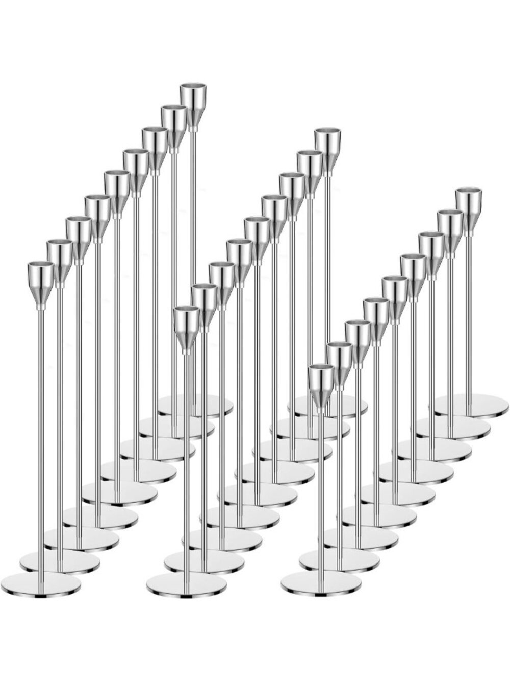 27-Pack Silver Metal Taper Candle Holders Set - Elegant Home Decor